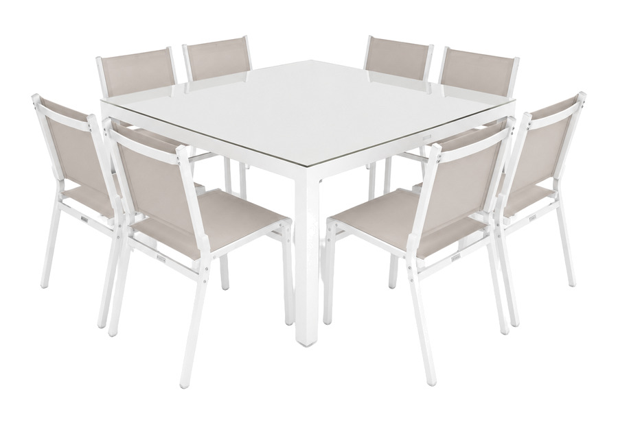 Mesa Cubik cuadrada de 8 puestos en vidrio — Curvar