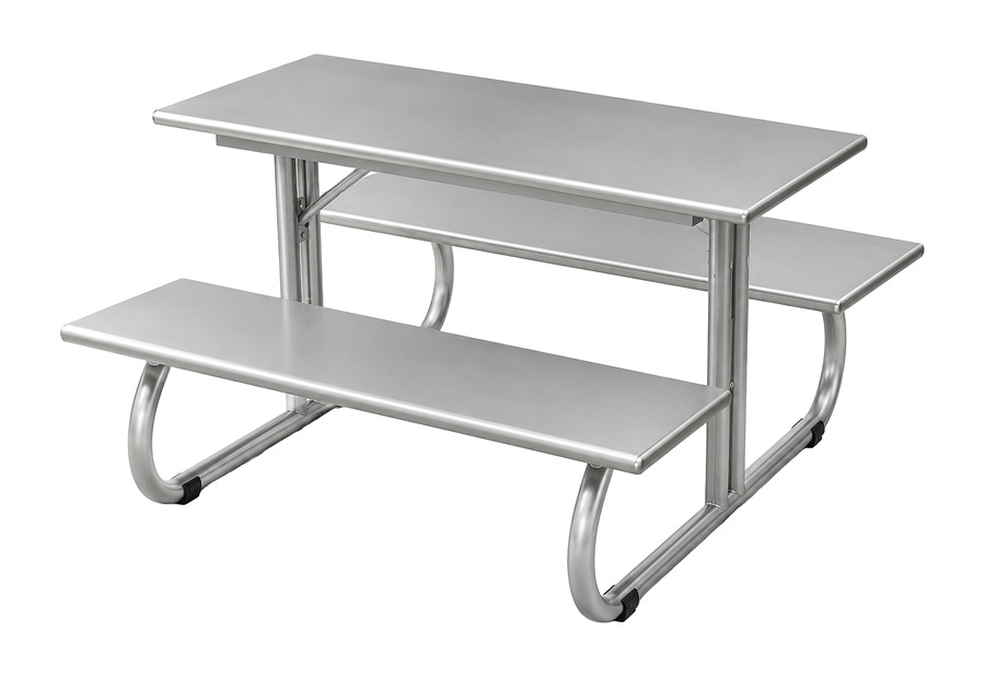 Mesa Wimpy en acero inoxidable con bancas integradas — Curvar