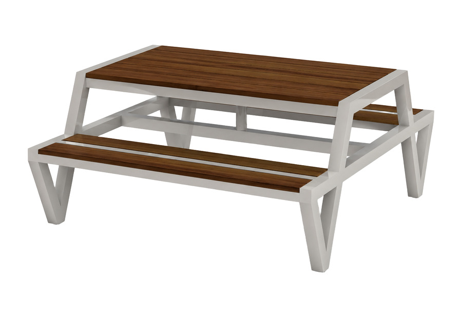 Mesa Wimpy con superficie en WPC y bancas integradas — Curvar