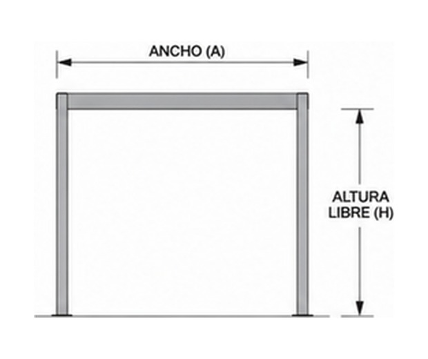 Vista frontal de la pérgola fija con las cotas de ancho (A) y altura libre (H) — Curvar