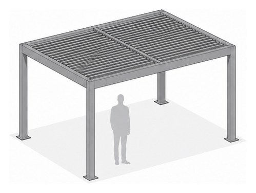 Vista isométrica de una pérgola fija autoportante de cuatro postes — Curvar