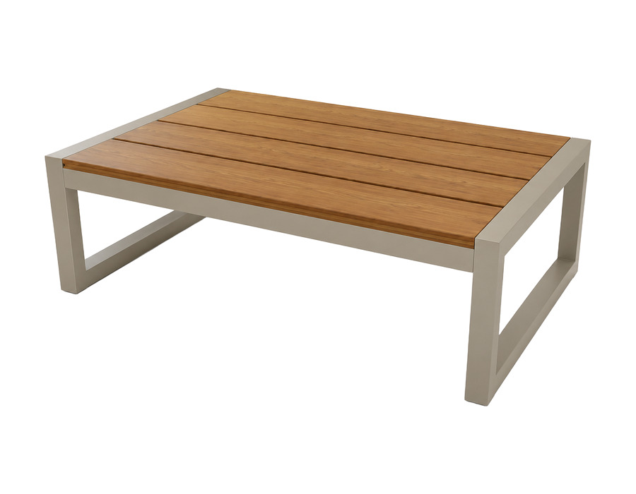 Mesa de centro Mompox en aluminio con superficie en madera teca — Curvar
