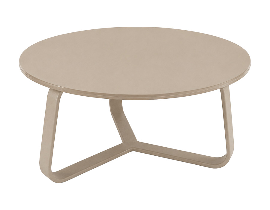 Mesa de centro Taganga Deluxe en aluminio, tapa redonda y base de tres patas curvas — Curvar